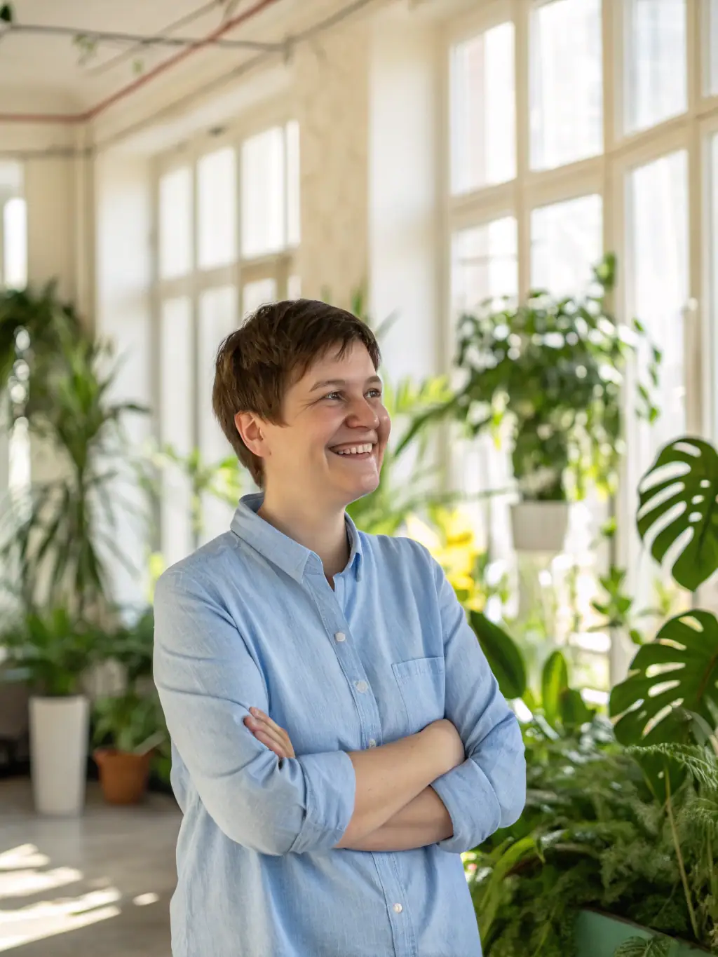 A person happily participating in a hands-on workshop, learning about sustainable living practices and techniques.
